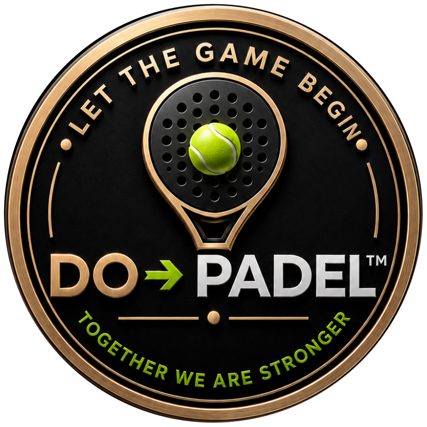 DO&rarr;PADEL&trade; club badge &mdash; Let The Game Begin. Together We Are Stronger.
